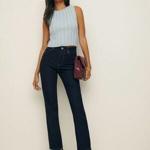 Reformation Cynthia High Rise Dark Blue Straight Leg Jeans